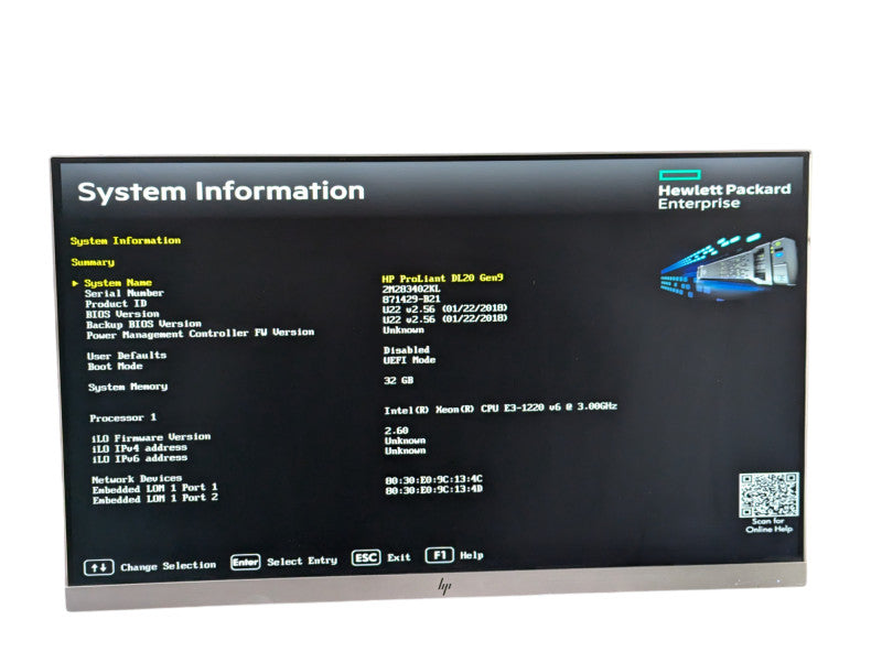HPE ProLiant DL20 Gen9 Small Server Intel Xeon E3-1220 v6 32GB RAM  -