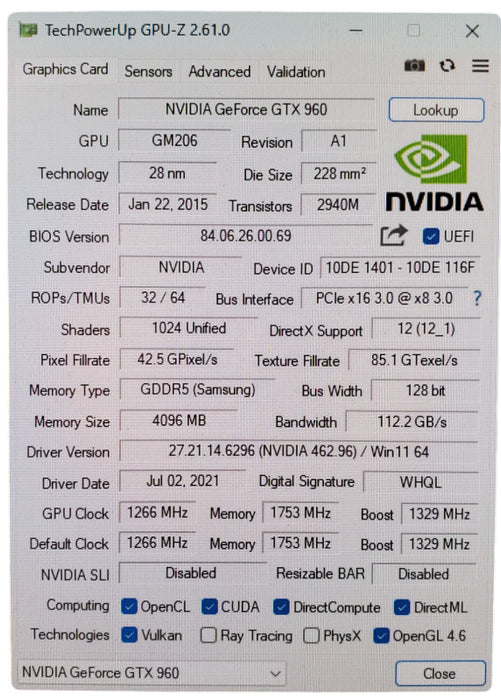 GEFORCE GTX 960 | 4GB DDR5 Graphics Card | 2xDVI 1xHDMI 1xDP