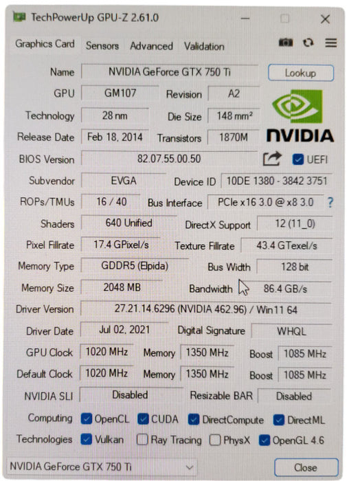 EVGA GeForce GTX 750ti | 2GB GDDR5 Graphics Cards | 1xHDMI 1xDP 1xDVI