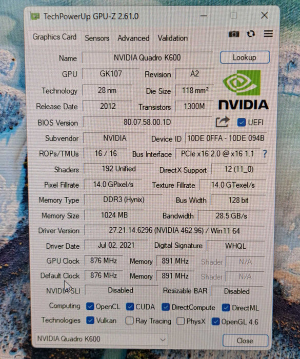 NVIDIA Quadro K600 1GB DDR3 PCIe Graphics Card | Low Profile