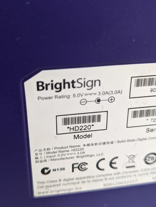 BrightSign HD Model HD220 Digital Signage Player Full HD VGA HDMI Q-