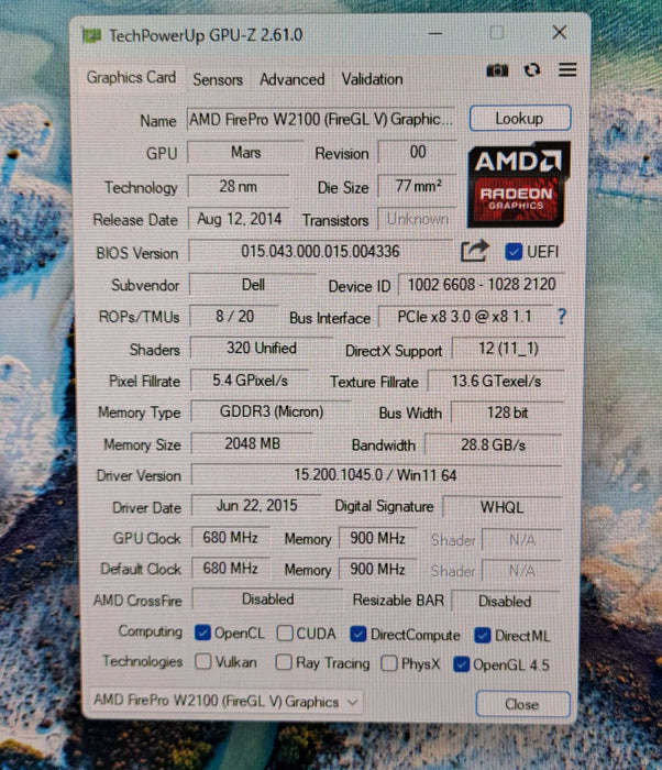 AMD FirePro W2100 | 2GB DDR3 PCIe Low Profile Graphics Card | 2x DisplayPort