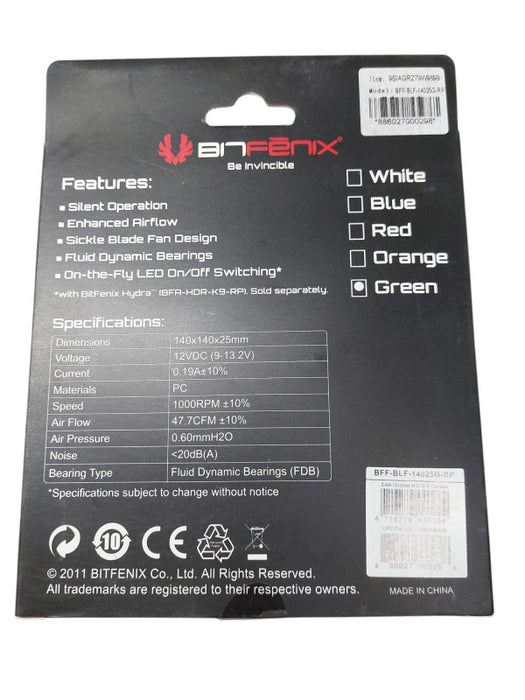 Spectre LED 140mm Cooling Fan Green  Q=