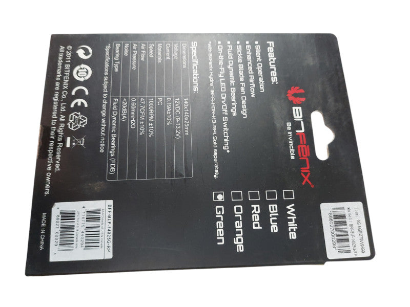 Spectre LED 140mm Cooling Fan Green  Q=