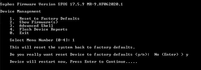 Sophos XG 230 Rev2 Firewall Security Appliance, Factory Reset