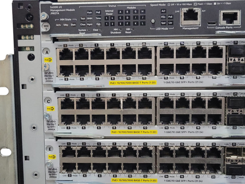 HPE Aruba 5412R zl2 switch w/ 6x J9990A, 1x J9827A, 2x J9987A, 4x PSU, SEE  _