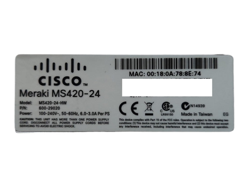 Cisco Meraki MS420-24-HW Cloud-Managed Aggregation Switch, Unclaimed
