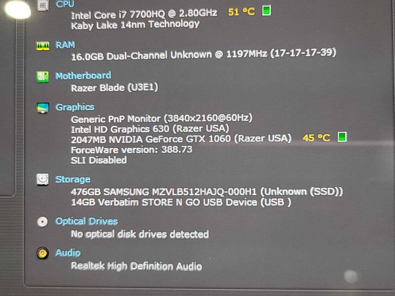 Razer Blade 14" | i7-7700HQ| 16GB RAM| GTX 1060| 512GB SSD NO ADAPTER READ β Lap200