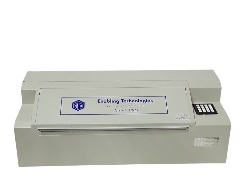 Enabling Technologies Juliet Pro Braille Embosser POWERS ON, READ _