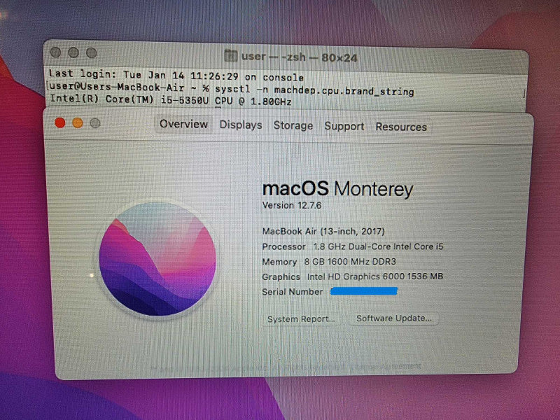 Apple MacBook Air 2017 13" A1466 | 2-Core i5-5350U @1.8GHz 8GB RAM 250GB SSD