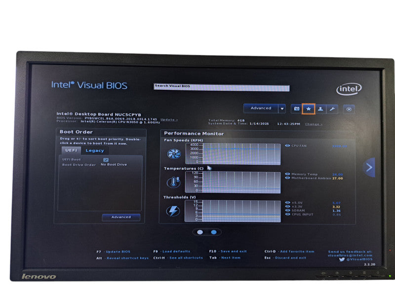 Intel NUC5CPYH Mini PC | Celeron N3050 @1.60GHz, 4GB Ram, No HDD/OS