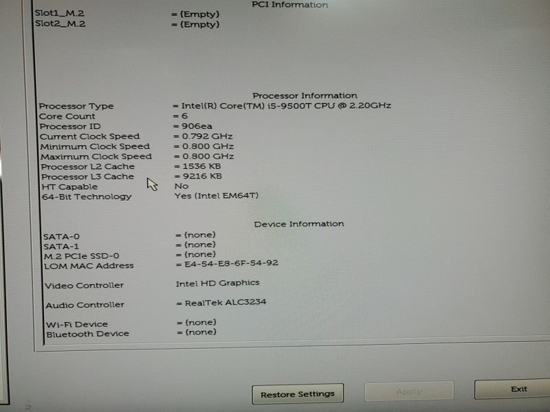Dell Optiplex 3070 USFF Core i5-9500T 2.20GHz 16GB - No HDD