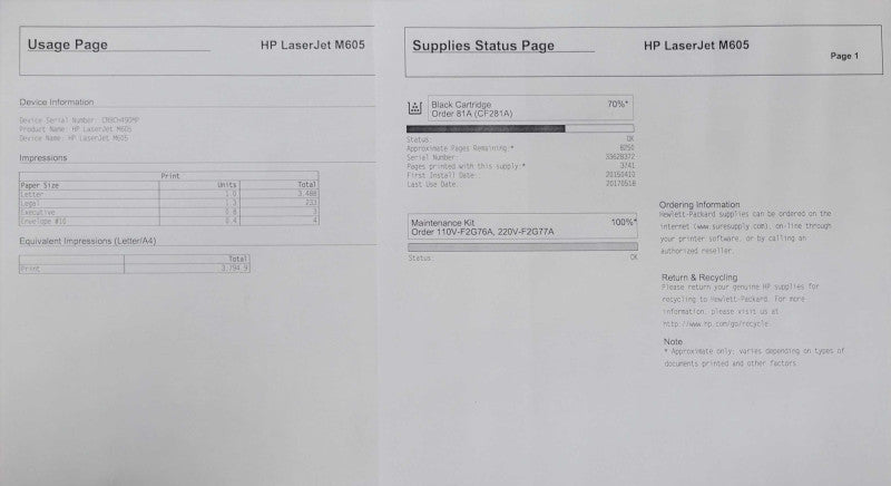 HP LaserJet Enterprise M605 Mono Laser Printer with 70% TONER _