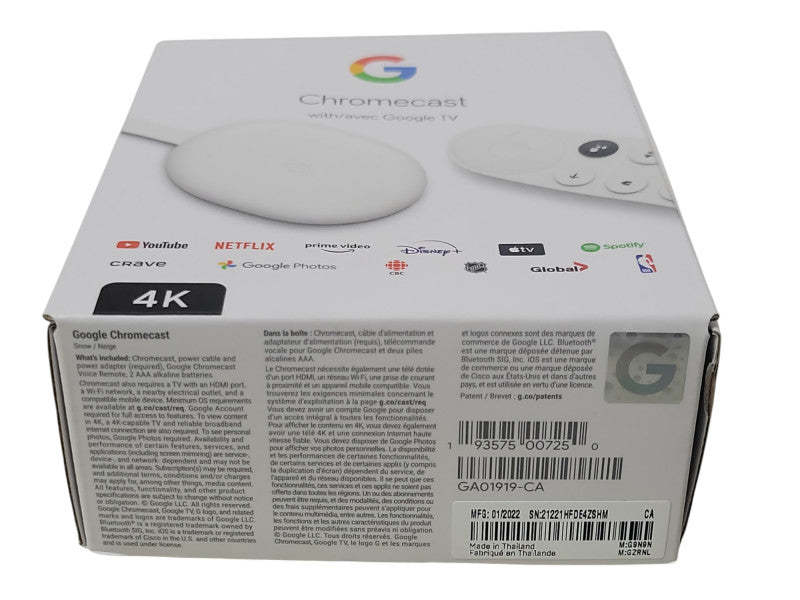 Open Box Google Chromecast With Google TV 4K GA01919-US _