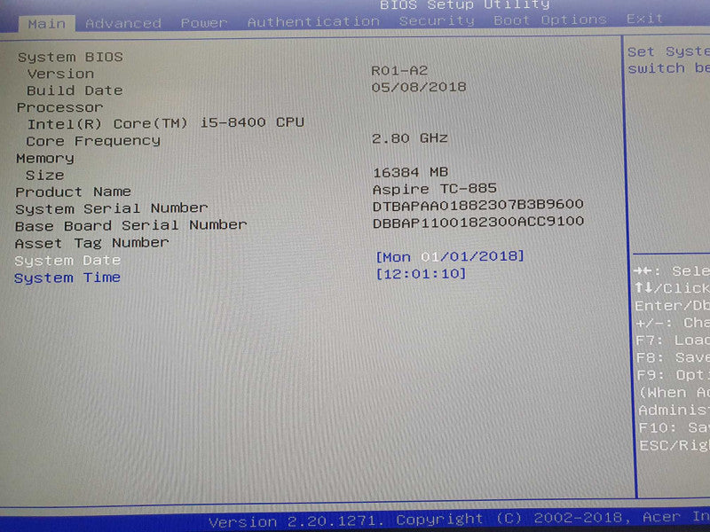 Acer Aspire TC-885 | i5-8400 @ 2.80GHz | 16GB DDR4