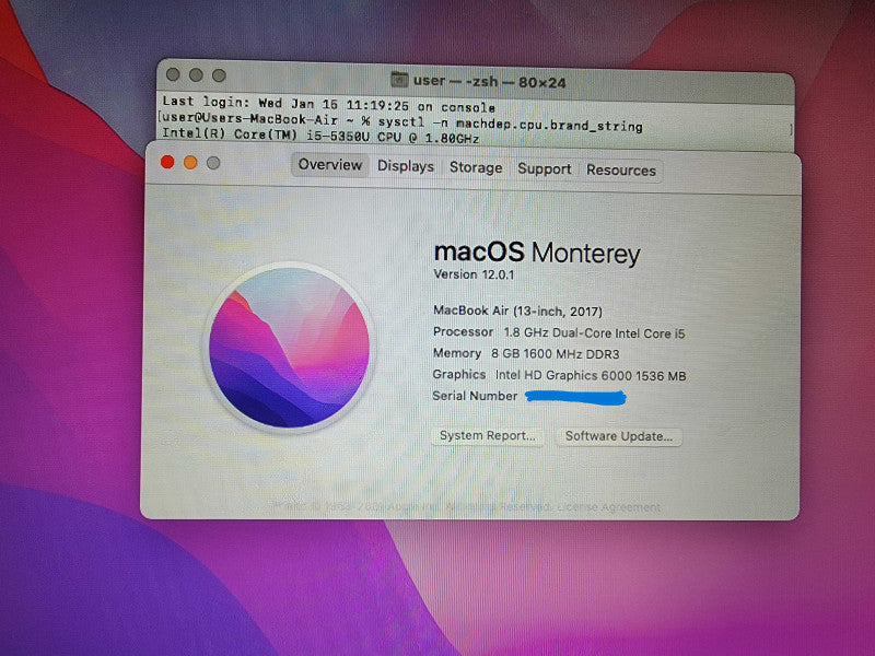 Apple MacBook 2017 13" A1466 | i5-5350U @1.8GHz | 8GB DDR3 | 250GB SSD - READ