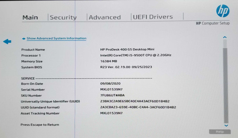 HP ProDesk 400 G5 USFF | Intel i5-9500T @2.20GHz | 16GB RAM - No HDD