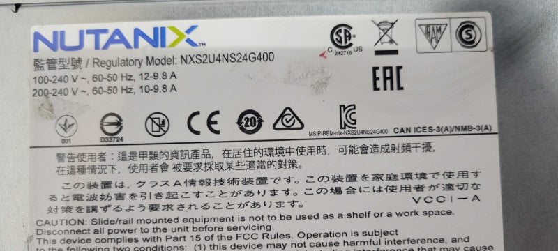 Nutanix NXS2U4NS24G400 4-Node, w/ 2x Nodes, 4x Xeon E5-2660v3, 64GB DDR4 _