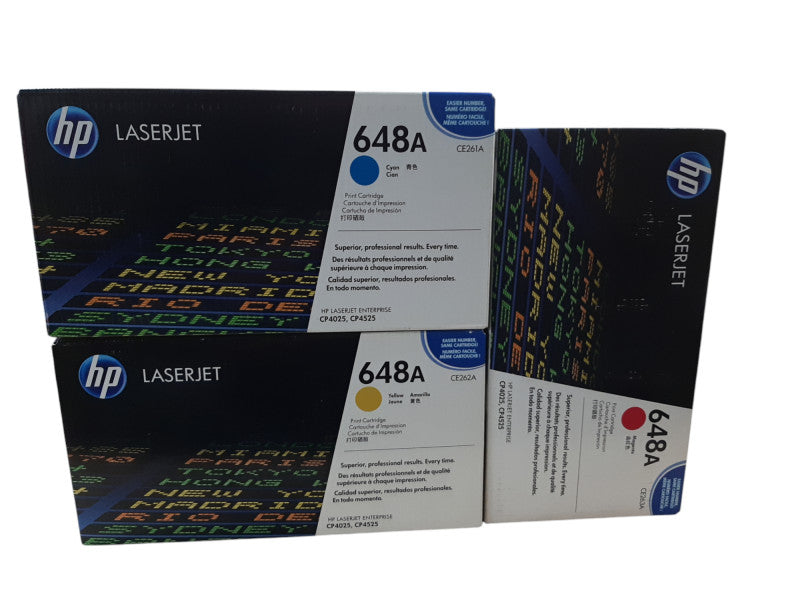 HP Laserjet 648A Print Cartridges, Cyan CE261A, Yellow CE262A, Magenta CE263A
