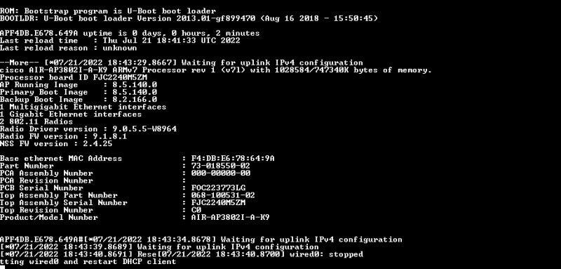 Cisco AIR-AP3802I-A-K9 | 802.11AC DUAL BAND Access Point | Factory Reset