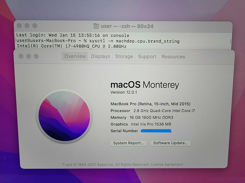 Apple MacBook Pro 2015 15" A1398 | i7-4980HQ @2.8GHz 16GB DDR3 250GB SSD READ