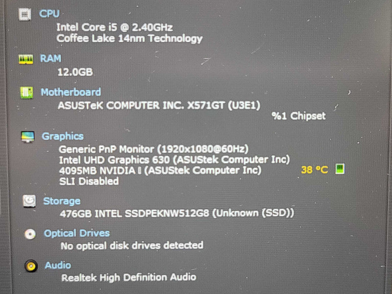 ASUS VivoBook K571| i5-9500H| 12GB DDR4| GTX 1650| 512GB SSD// no ac adapter β Lap200