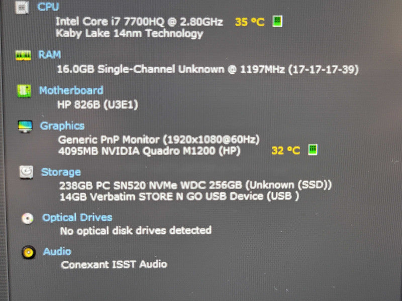 HP ZBook Studio G4| i7-7700HQ| 16GB DDR4| Quadro M1200| 256GB SSD|NO BATTERY  β BudLap
