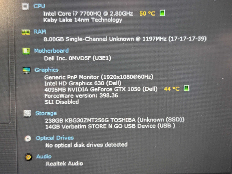 Dell Inspiron 15-5577| i7-7700HQ| 8GB DDR4| GTX 1050 | 256GB SSD | NO BATTERY β Lap200