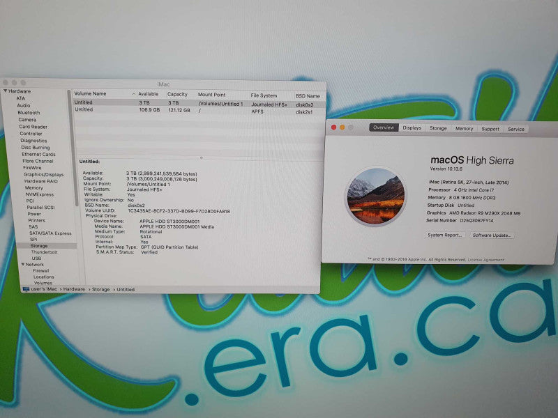 Apple iMac 27" Late 2014 Intel Quad-Core i7 @ 4GHz 8GB RAM 128GB SSD 3TB HDD