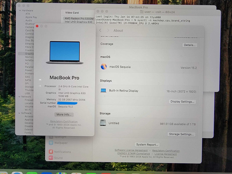 Apple MacBook Pro 16" 2019 A2141 | i9-9980HK @2.4GHz 32GB DDR4 1TB SSD - READ