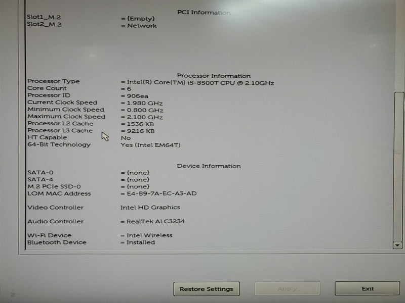 DELL OptiPlex 7060 USFF - Intel i7-8700T @2.40GHz - 16GB RAM - No HDD Q