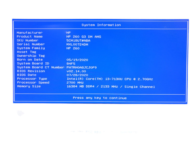 HP 260 G3 DM Business PC Core I3-7130 @2.70GHz 16GB Ram No HDD
