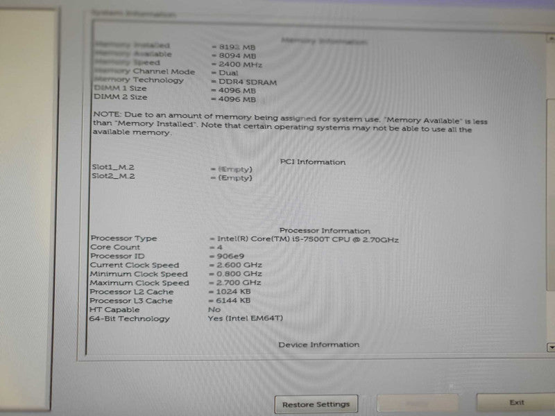 Dell OptiPlex 3050 Micro Intel i5-7500T @ 2.7GHz 8GB RAM No HDD