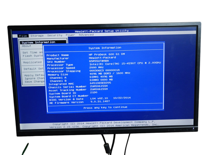 HP Prodesk 600 G1 Intel i5-4590T 4GB DDR3 USFF Desktop