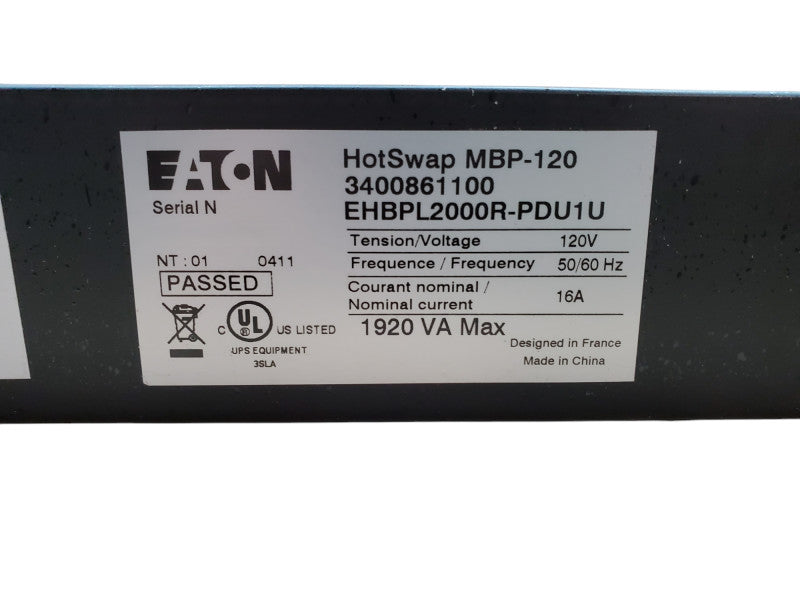 Eaton HotSwap MBP-120 | EHBPL2000R-PDU1U | *READ*