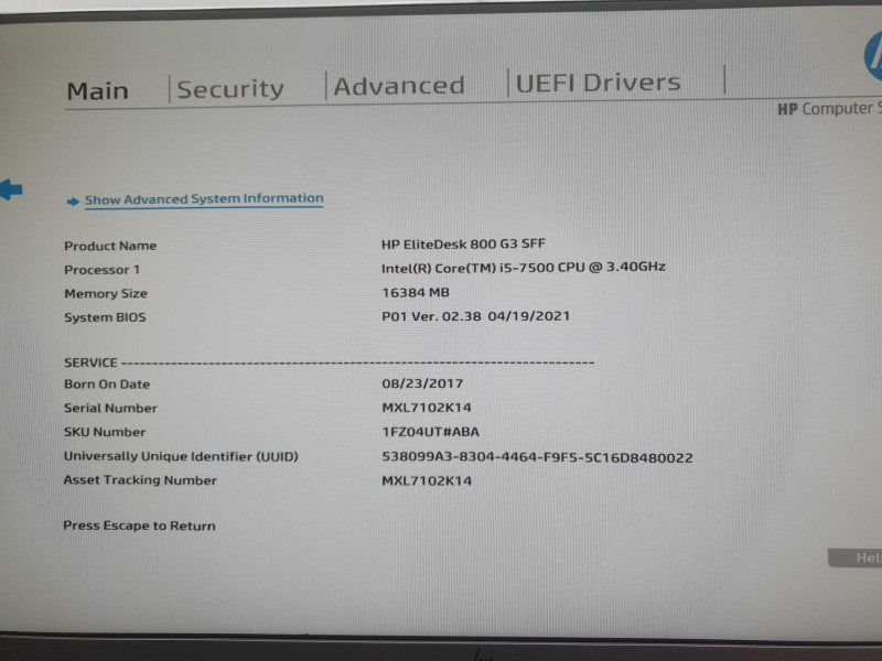 HP EliteDesk 800 G3 SFF | i5-7500 @ 3.4GHz | 16GB DDR4 | No HDD/OS