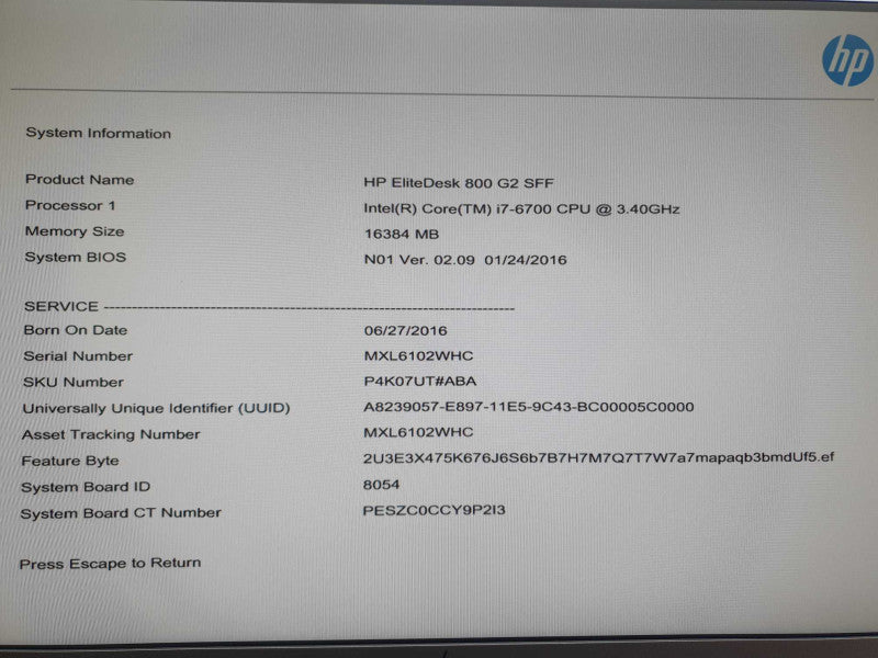 HP EliteDesk 800 G2 SFF | i7-6700 @ 3.4GHz | 16GB DDR4 | No HDD/OS