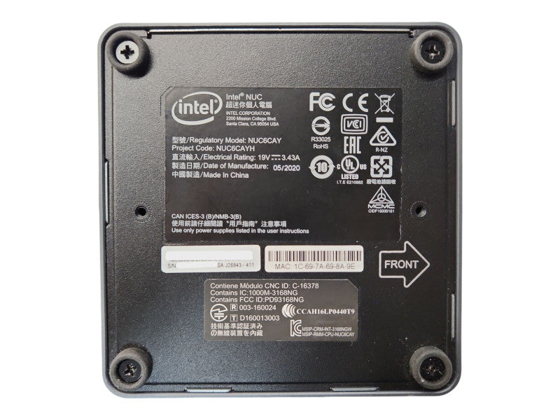Intel NUC NUC6CAY Mini PC, Celeron J3455 @1.50GHz, 4GB DDR3, No HDD/OS