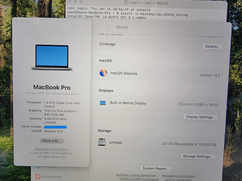 Apple MacBook Pro 2019 13" A2159 | i5-8257U 1.4GHz | 8GB RAM 250GB SSD - READ