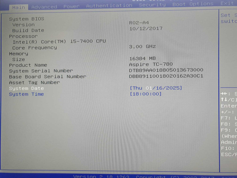 Acer Aspire TC-780 | i5-7400 @ 3GHz | 16GB DDR4 | No HDD/OS