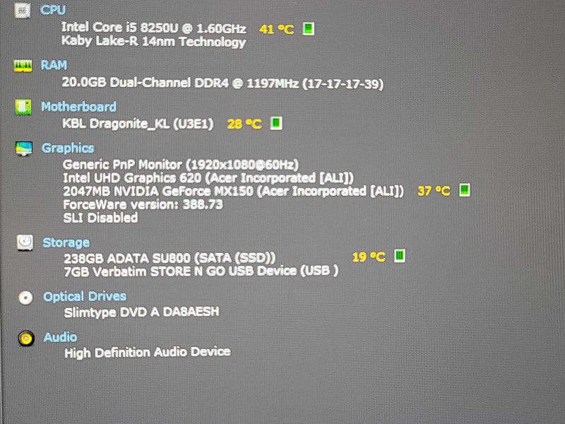 Acer Aspire 5 17" | i5-8250U| 20GB DDR4| MX150| 256GB SSD No battery β BudLap