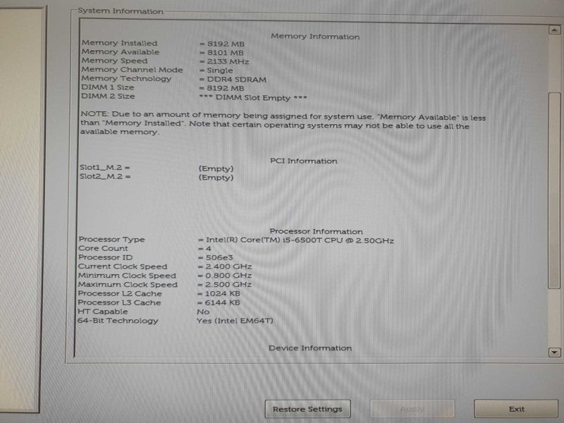 Dell Optiplex 7040 Micro | i5-6500T @ 2.5GHz | 8GB RAM | No HDD/OS
