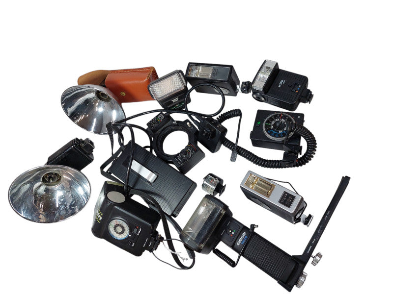 Box of Vintage Camera Flashers & Accessories - 11 Items Total  =