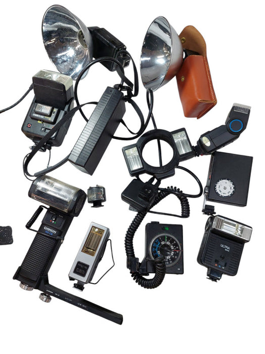Box of Vintage Camera Flashers & Accessories - 11 Items Total  =