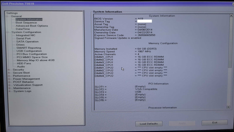 Dell Precision T5610, Xeon E5-2637 v2 @3.5Ghz, 64GB DDR3, No GPU, No HDD