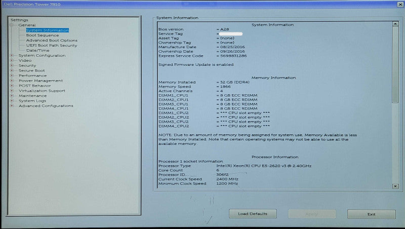 Dell Precision T7810, Xeon E5-2620 v3 2.40GHz, 32GB RAM, K2000, 685W PSU