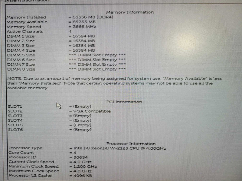 Dell Precision T5820 Xeon W-2125 @ 4.00GHz 4C, 64GB DDR4, No HDD, K2000 !