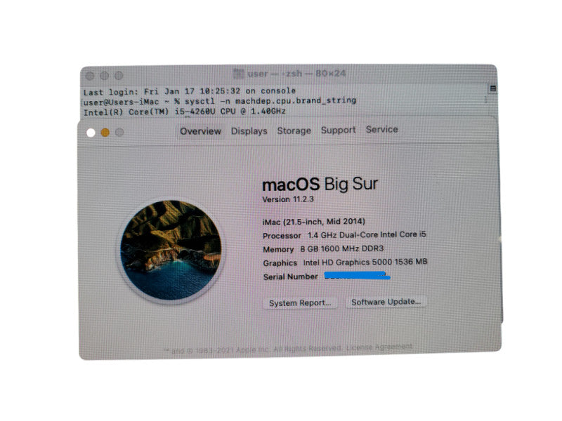 Apple iMac 2014 A1418 21" | Core I5-4260U | 8GB Ram DDR3 | 1TB HDD