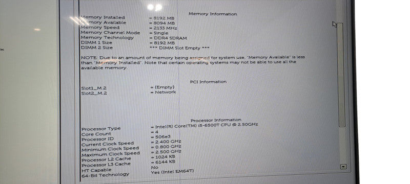 Dell Opiplex 7050 i5-6500T CPU| 250GB NVMe| 8GB RAM| W/ Adapter