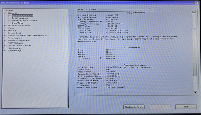 Dell Precision 3620 Tower | i7-6700 @3.40GHz 4-Core, 16GB DDR4, No HDD/OS